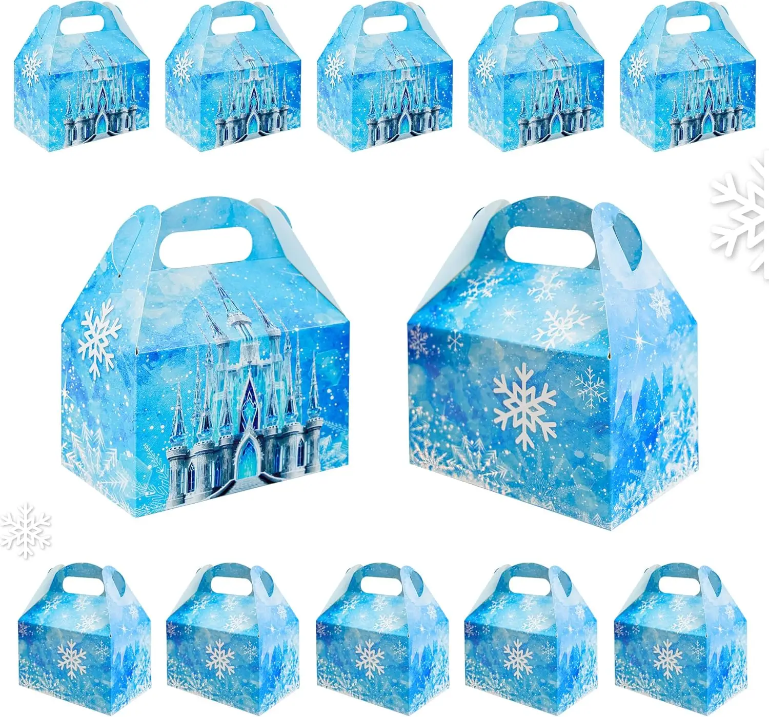 

Snowflake Party Favor Goodie Bags Treat Boxes Snowflake Castle Gift Boxes for Winter Snow Party Supplies(5.9 x 3.5 x 3.5 Inch)
