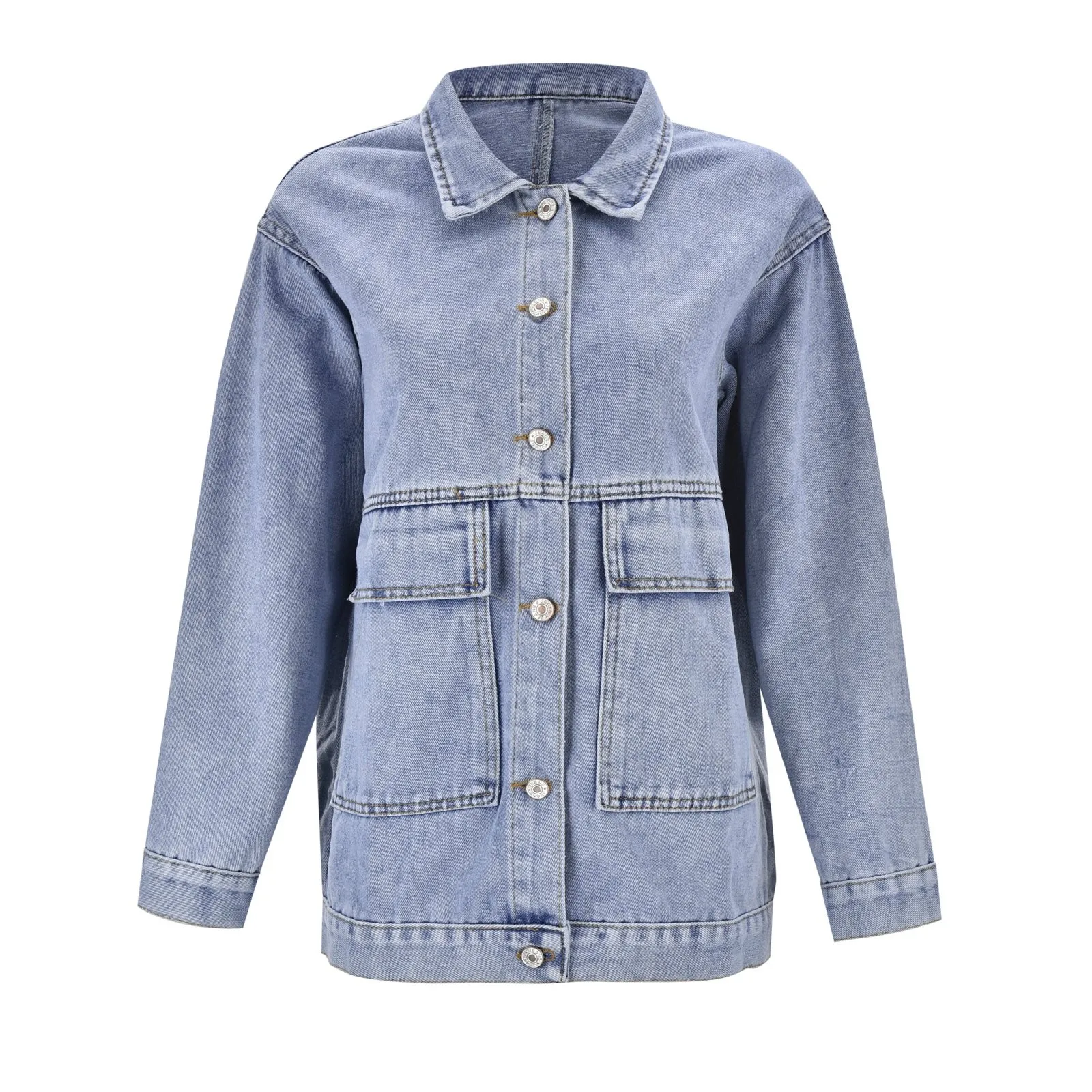 Jaket Denim jalanan wanita, mantel Denim longgar kasual Harajuku Retro kerah rebah, jaket Denim musim gugur untuk perempuan