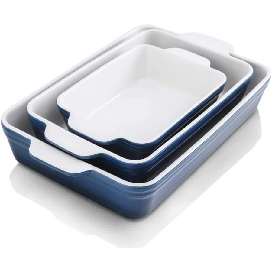 3-Piece Ceramic Baking Dish Set with Gradient Color Design, Oven Safe to 500°F, Dishwasher Safe, Nonstick & Scratch Resistant Stoneware Casserole Dishes