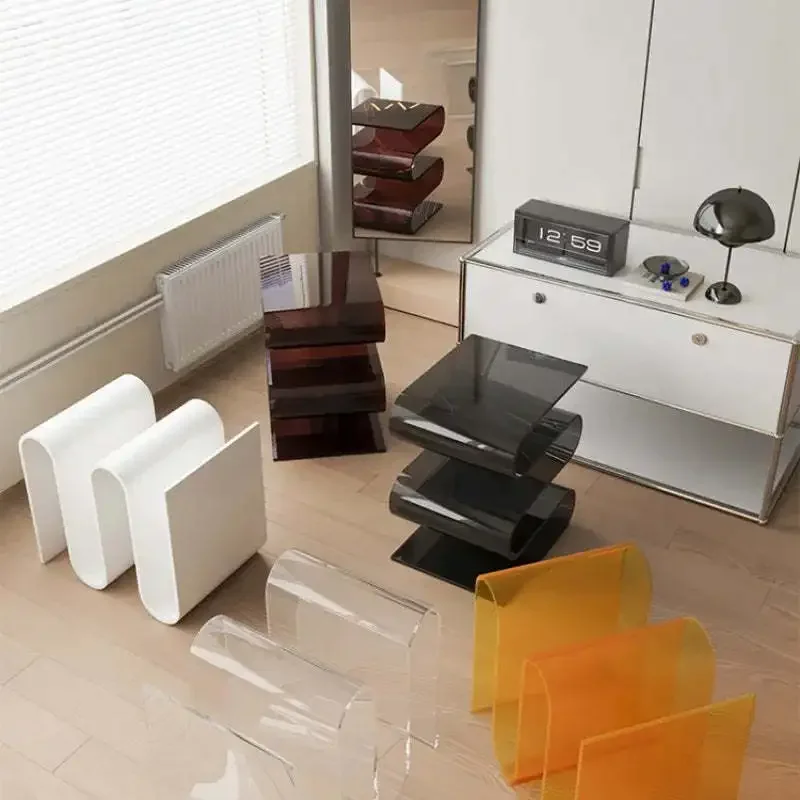 아크릴 책장 스토리지 랙 투명 가장자리 북유럽 스타일 거실 소파 사이드 코너 침실 S 자형