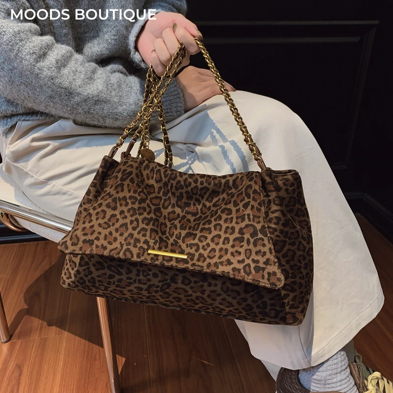 MOODS Leoparden-Schultertaschen für Damen, schicker Stil, geräumige Umhängetasche mit Kette, 2026 neueste Luxus-Designer-Handtaschen