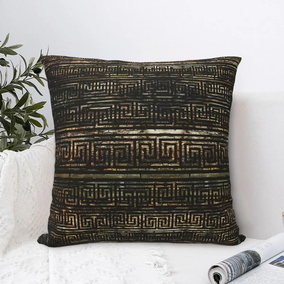 Wooden Pattern Cojines Greek Key Ornament Meander Throw Pillow Case Cushion Covers Home Sofa Chair Decorative Backpack