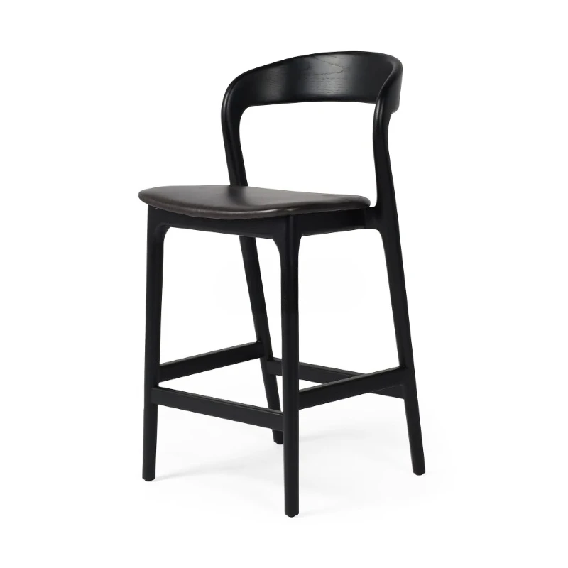

French luxury interior leather counter stool with ash wood frame for kitchen dining Home bar Dining room furniture