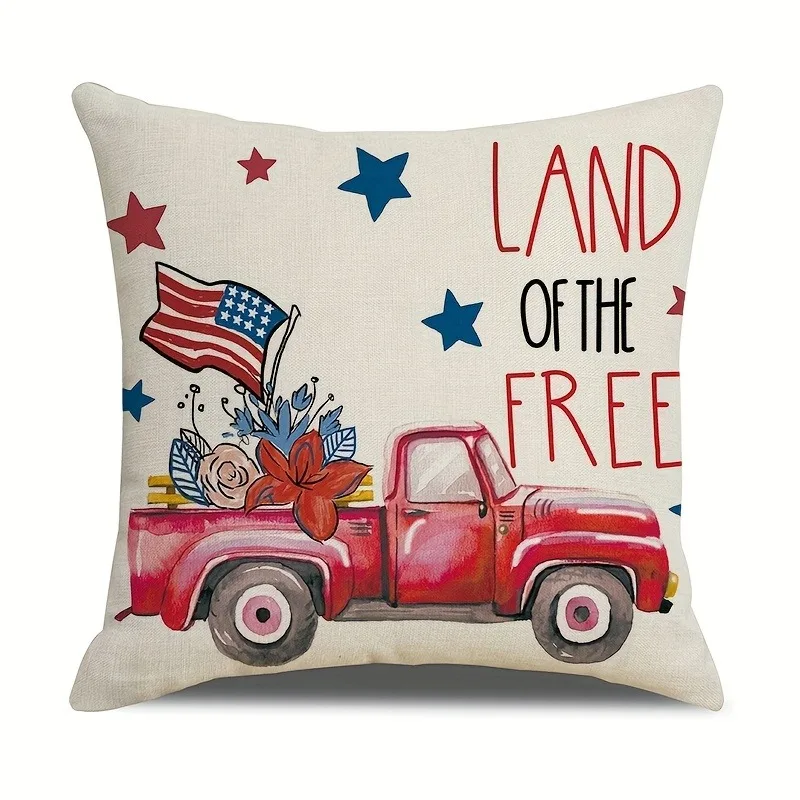 Vintage Country Patriotic Pattern Home Decor Pillowcase Living Room Sofa Polyester Cushion Cover with Zipper