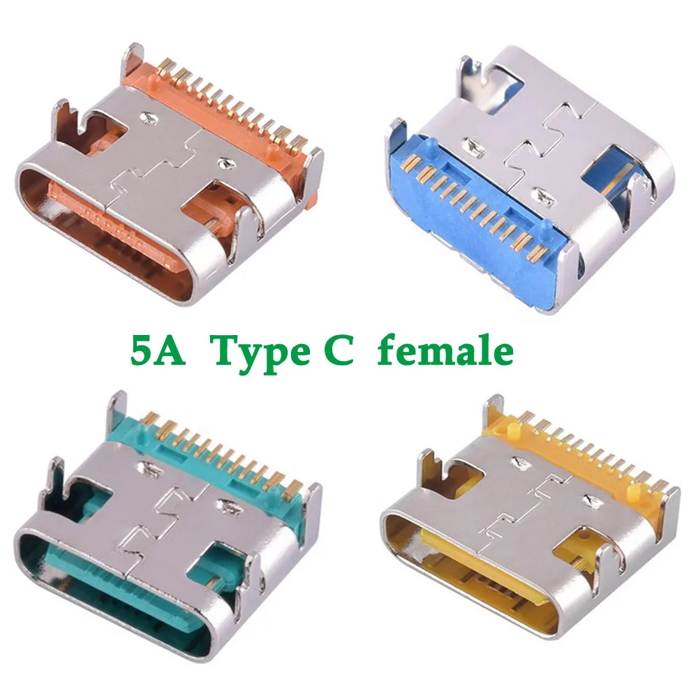 

1PCS 5A Type C female seat 3.1 TYPE-C 16PIN single-row SMT four-pin plug-in board type-c double-sided High conductivity copper