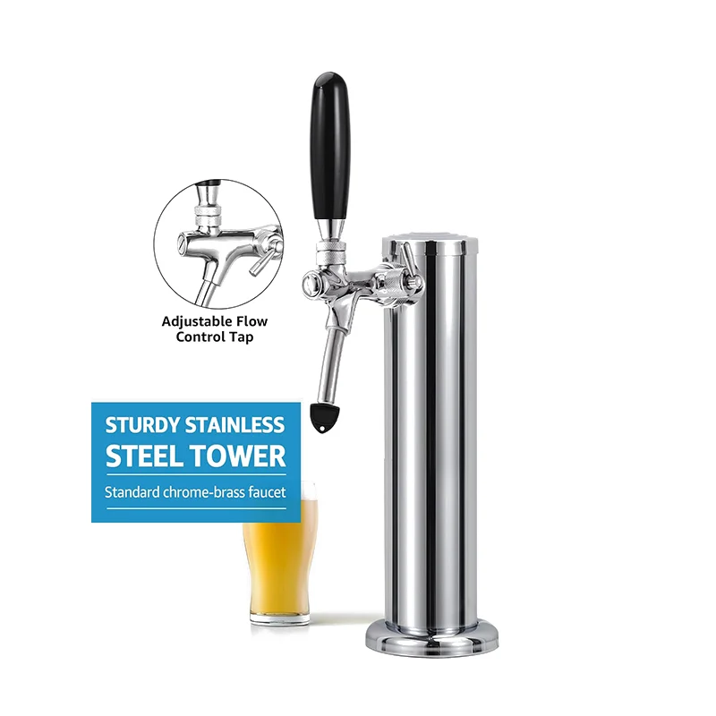 Single Tap Beer Tower Adjustable Flow Kegerator Tower 3’’ Flange Beer Dispenser with Pre-assembled Line for Home Brewing Bar