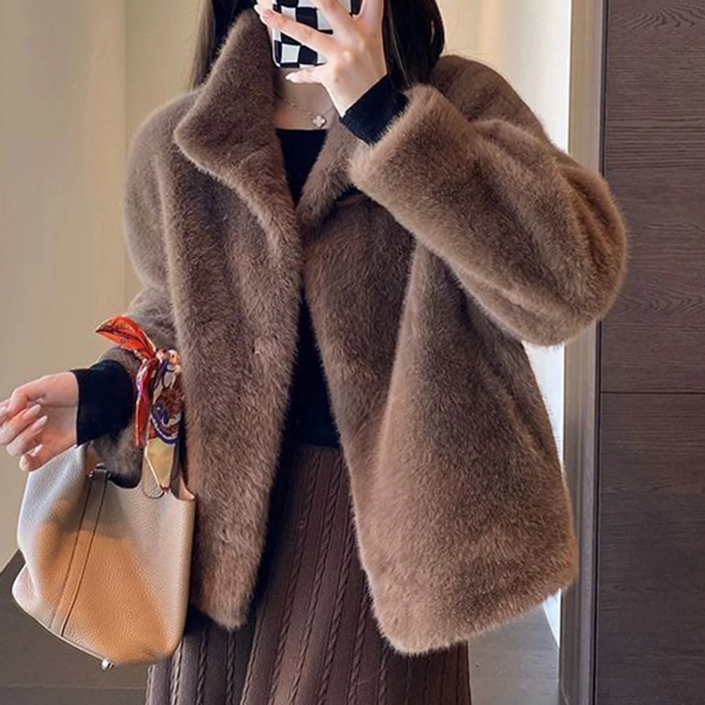 Imitation mink warm furry stand-up collar furry jacket women's young Rex Rabbit short 2025 winter environmentally friendly fur