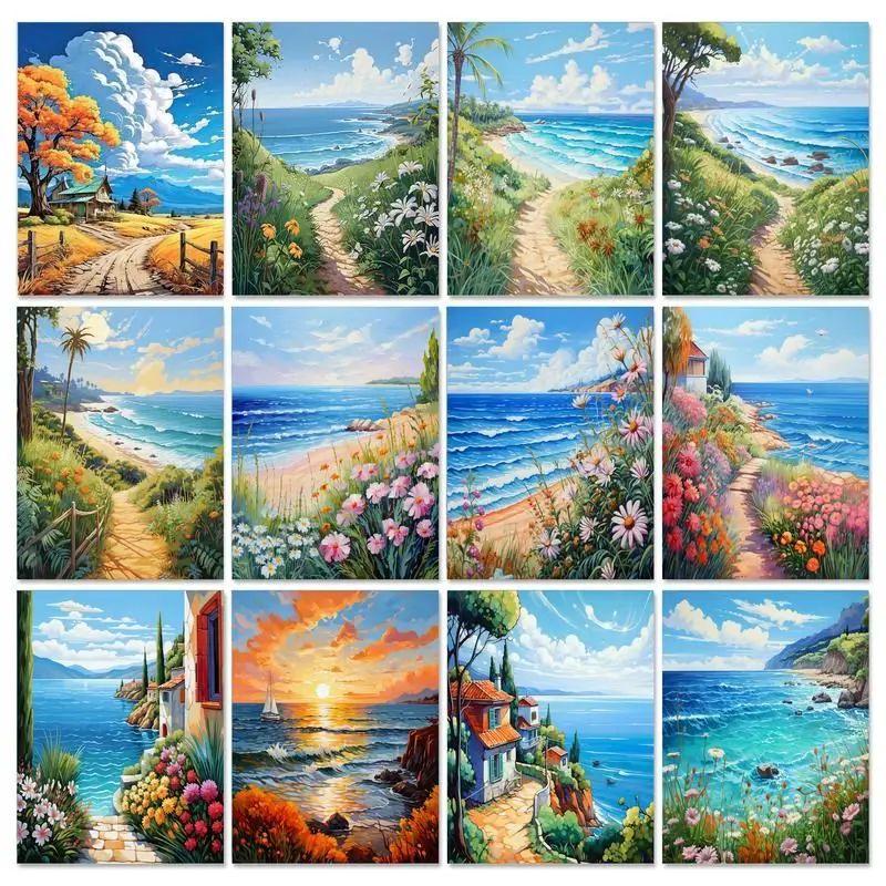 

GATYZTORY 60x75cm Frame Painting By Numbers For Adults Acrylic Paints Picture Drawing Seaside scenery Coloring By Numbers Home A