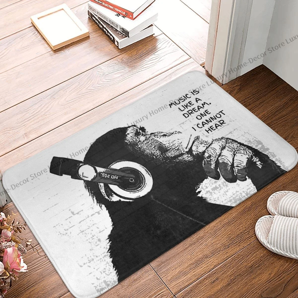 Banksy Wall Graffiti Bedroom Mat Monkey Music Is Like A Dream One Cannot Hear Doormat Flannel Carpet Balcony Rug Home Decoration