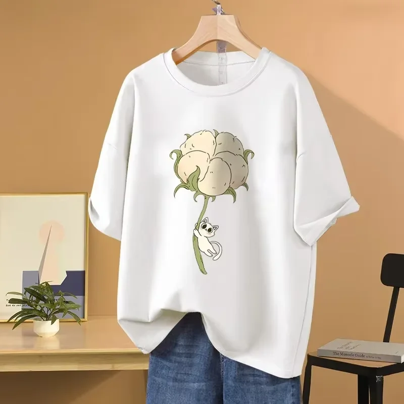 EBAIHUI-T-shirt manches courtes pour femme, estival et doux, à col rond, avec motif de dessin animé, grande taille de 0 à 5XL