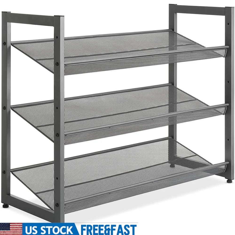 

3-уровневая полка для обуви, прочный металлический каркас, штабелируемый органайзер, домашний офис, комната в общежитии, вмещает 12 пар, простая сборка