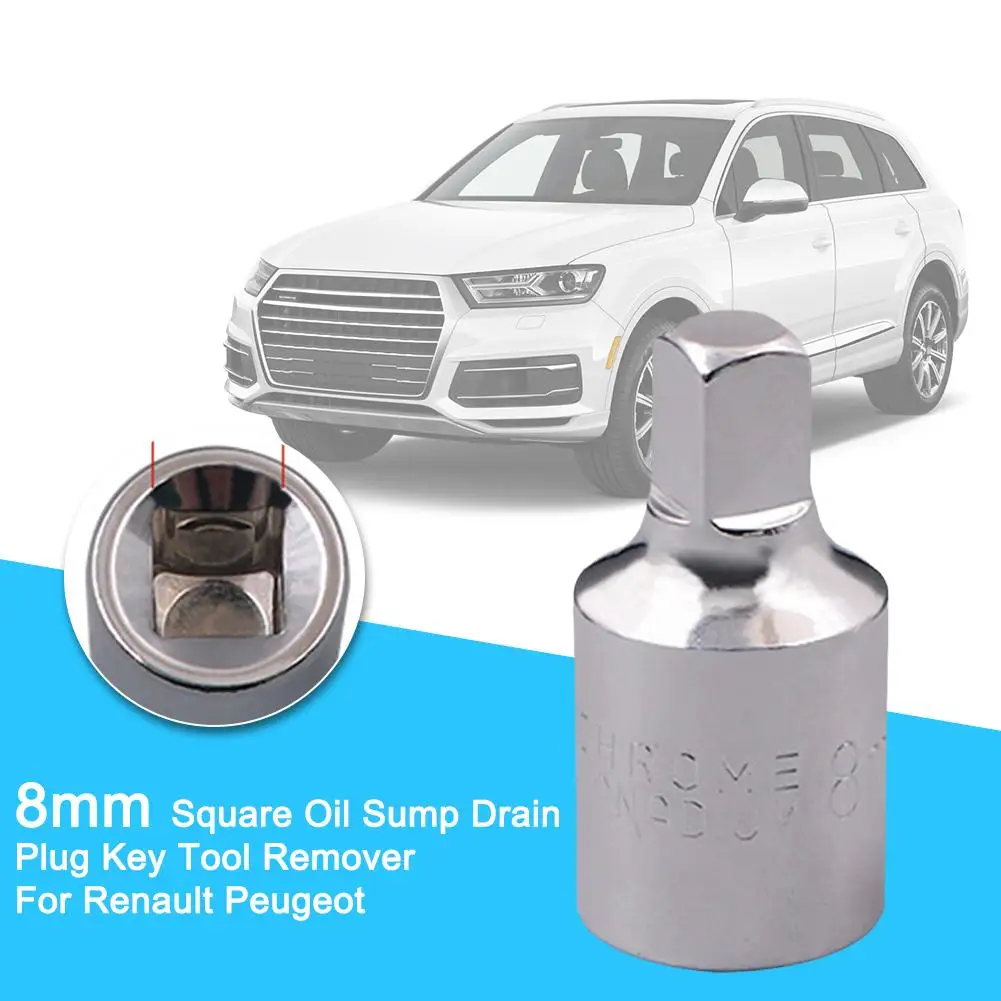 8mm Square Oil Sump Drain Plug Key Tool Alloy Steel Silver Bolt Socket Tool For Renault Peugeot L8T3