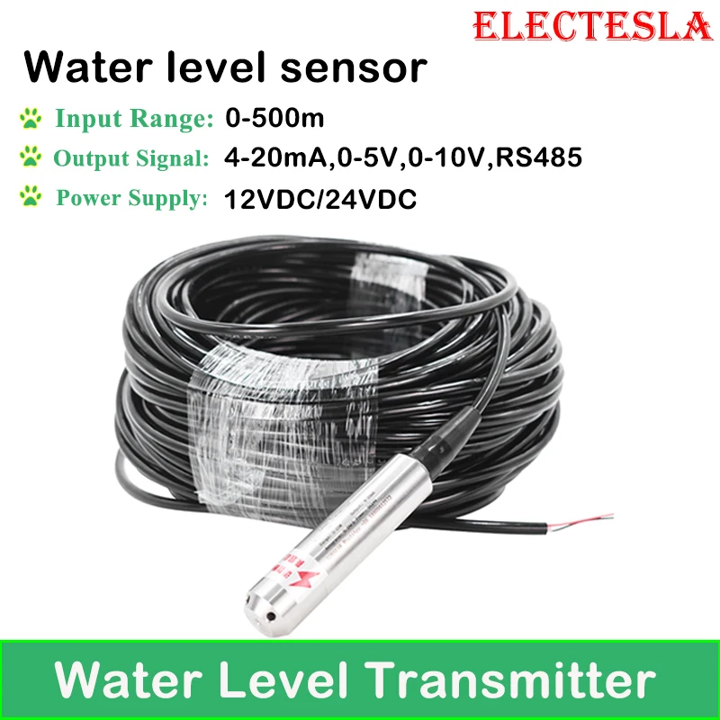 Water Level Transmitter Analog Signal Converter 3m 5m Liquid Water Level Sensor 4-20mA Hydraulic Static Pressure Water Meter