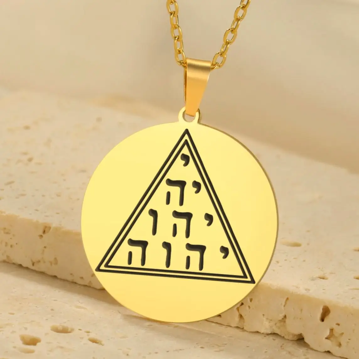 LIKGREAT YHWH Tetragrammaton Jehovah Yahweh Necklace for Women Hebrew Name Of God Pyramid Mystic Pendant Religious Jewelry Gifts