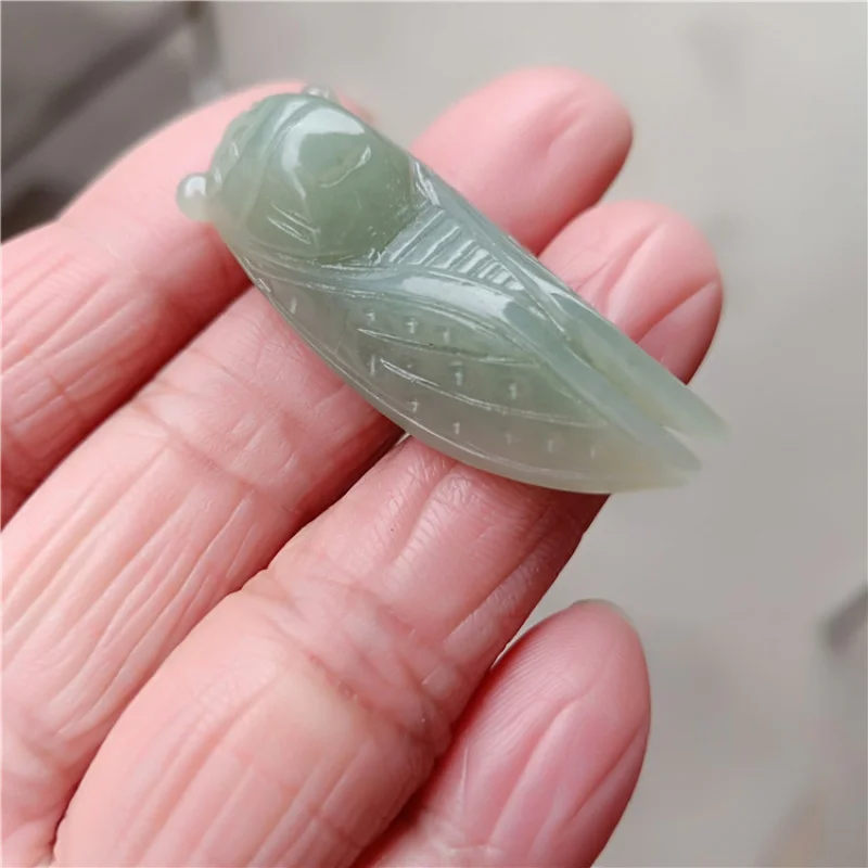 Jewelry Supply Xinjiang Hetian Jade Greenish White Jade Golden Cicada Knows Pendant Jade Pendant Men's and Women's Jade Pendant