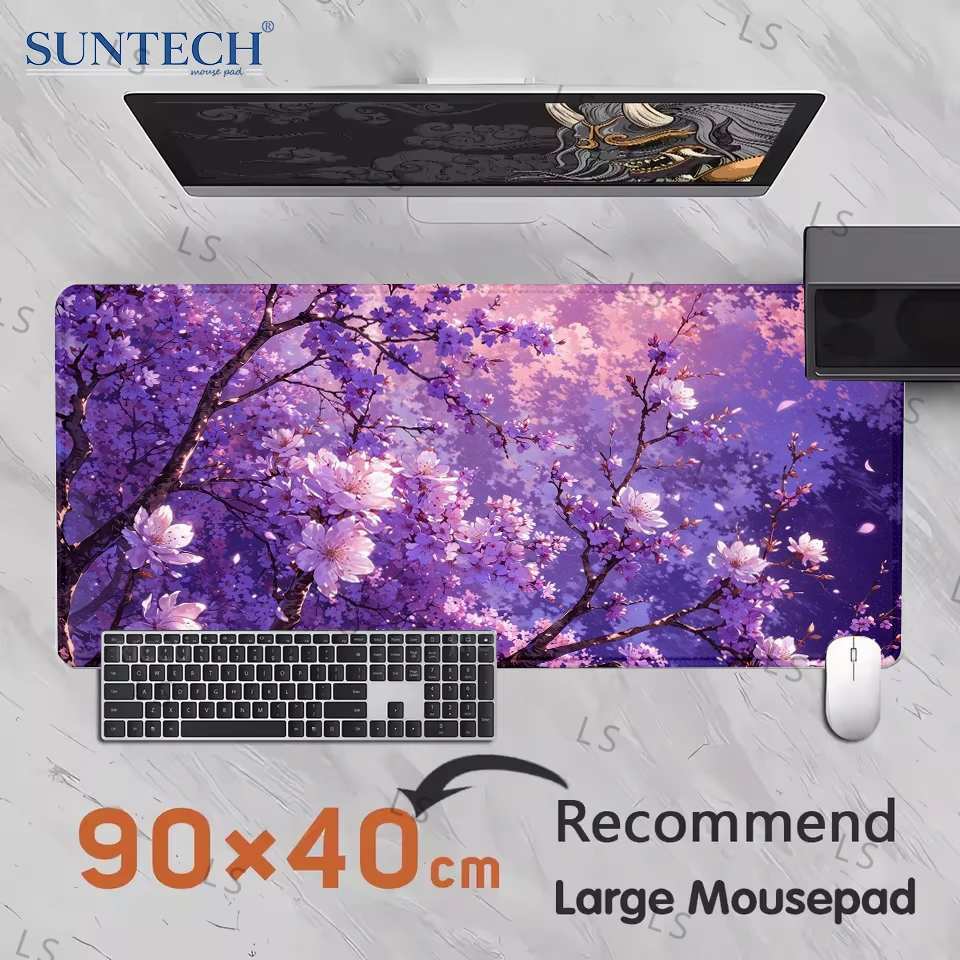 Japanese cherry blossoms Women's Mouse pad large Black 400X900 PC Computer Keyboard XXL Desk mat Office interior accessories rug