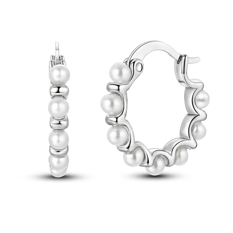 

Stylish 925 Sterling Silver Flower Shaped Pearl Hoop Earrings For Women Fine Valentine's Day Jewelry Gifts