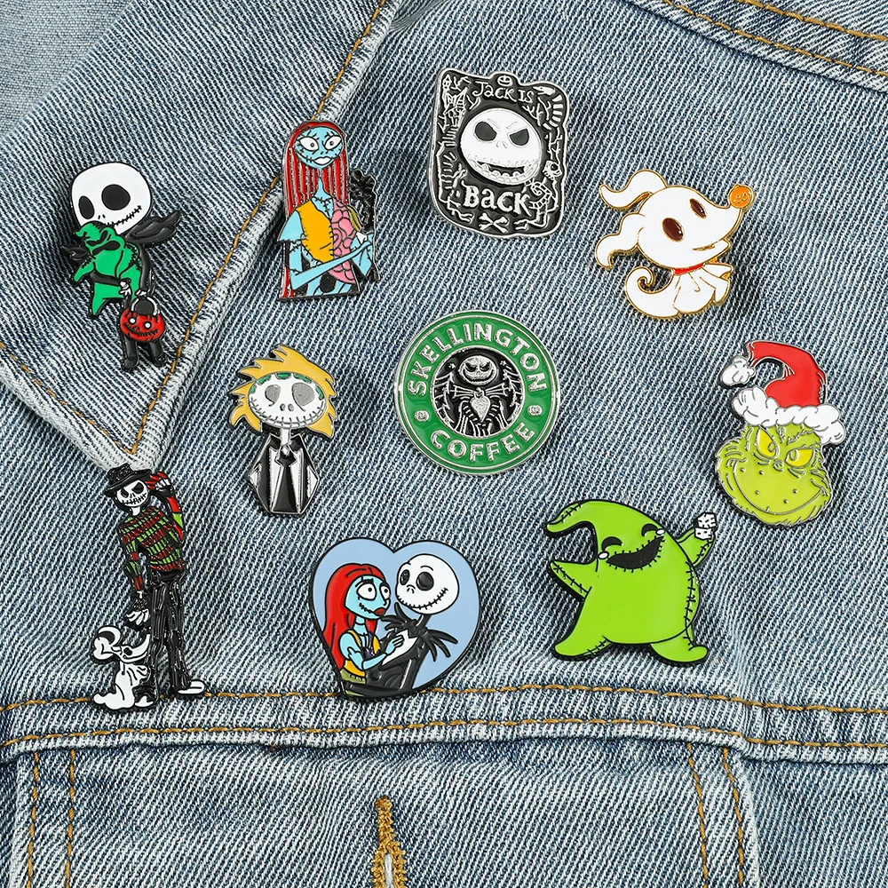 Hot Disney Anime The Nightmare Before Christmas Series Enamel Pin Lapel Badges on Backpack Q Version Cartoon Halloween Gift