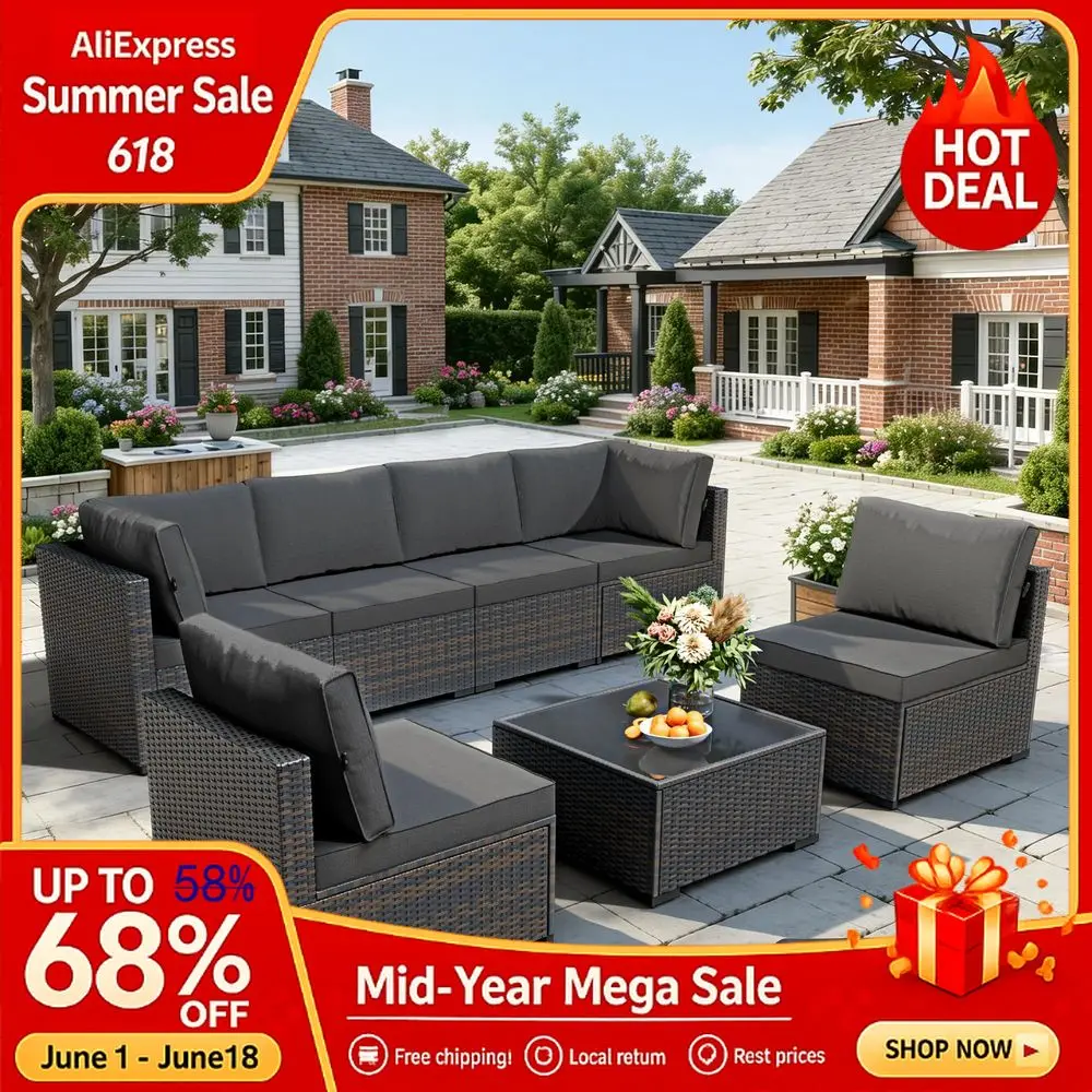 

Patio Furniture Set 7 Piece AllWeather Wicker Rattan Patio Outdoor Conversation Set, Modular Sectional Sofa for Backyard, Custom