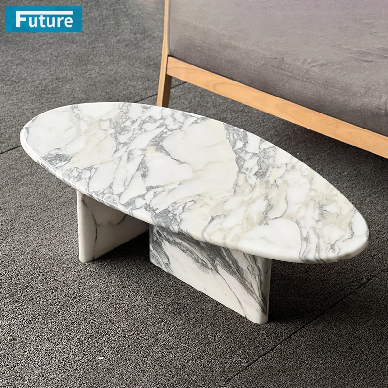 Luxury Natural Modern Design Low Plinth Arabescato White Marble Coffee Table for Livingroom Villa Hotel Home Furniture In Stock