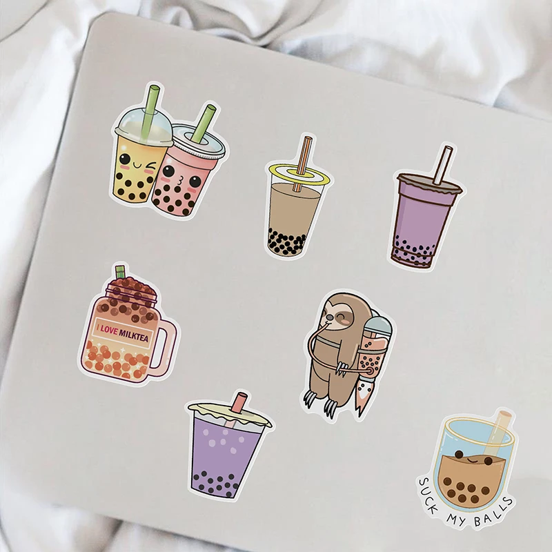 10/30/50PCS Kawaii Pearl Drink Sticker Aesthetic Sketchbook for Kids PVC Laptop Decoration Scrapbooking School Stationery Supply