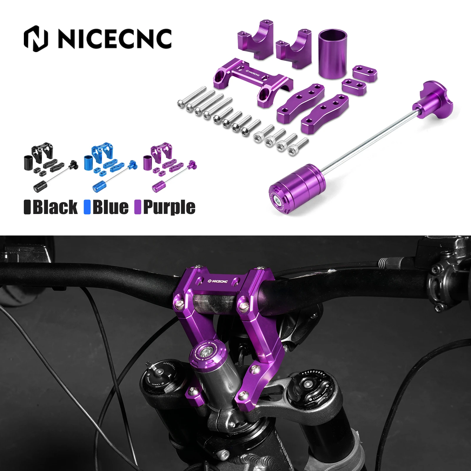 NICECNC For 2024 Surron Light Bee X S L1E Electric Dirt Bike Front Handlebar Bar Riser Mount Bracket Fork Suspension Core Kit