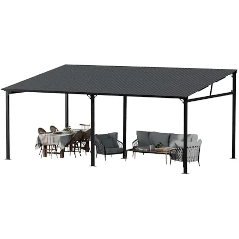 20 FT x 12 FT Wall-Mounted Hardtop Gazebo with Sloped Galvanized Roof • Waterproof & UV-Resistant Metal Frame • Heavy-Duty Powde