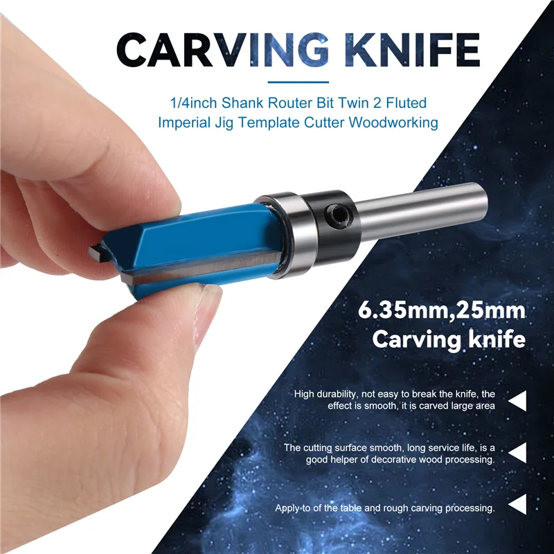 A76K 1/4Inch Shank Router Bit Twin 2 Fluted Imperial Jig Template Cutter Woodworking