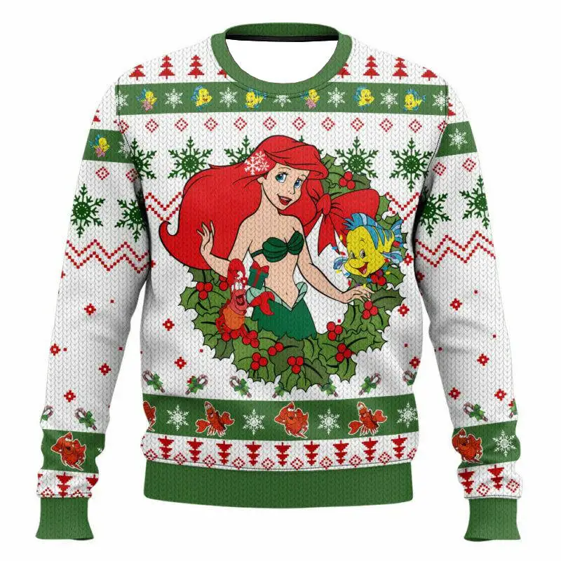 新しい女性の冬プルオーバースウェットシャツディズニーリトルマーメイドアリエルクリスマスプリントファッションストリートスタイルオーバーサイズパーカーY2k