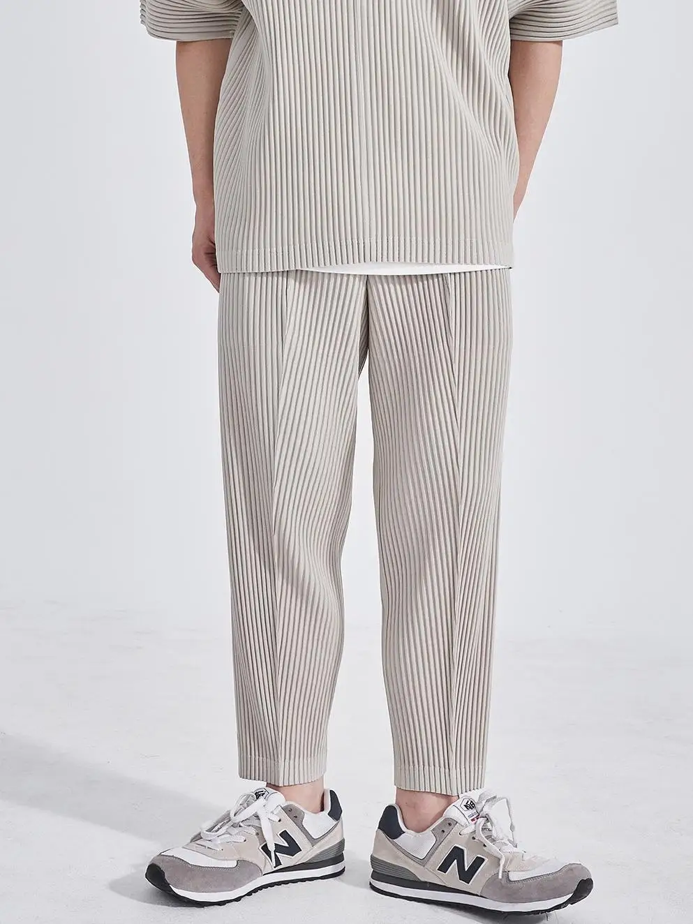 

Men's Casual High Waist Pleated One Line Mid-S Pants Autumn Loose Straight Leg Knitted Anti-Wrinkle Youth Active Sle