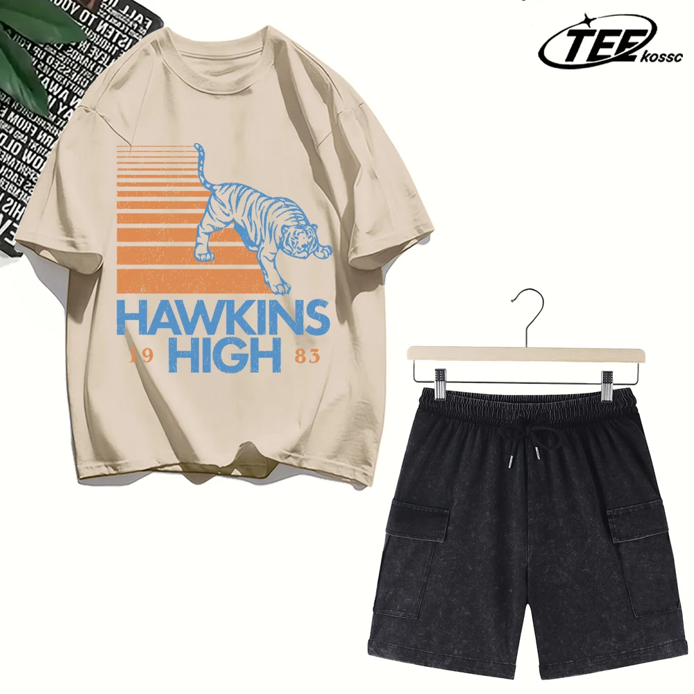 

Мужская футболка Hawkins 1983 High School Design, стильная хлопковая спортивная одежда в стиле хип-хоп, модный летний свободный комплект