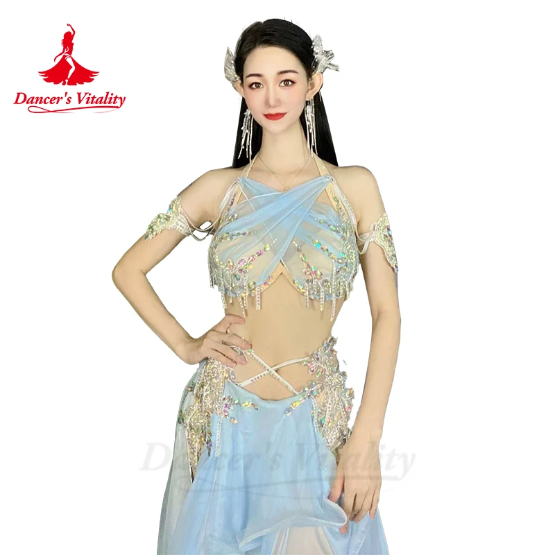 Bellydance Costume Custom Senior AB Stones Bra+yarn Long Skirt 2pcs for Women Children Oriental Belly Dancing Performance Suit