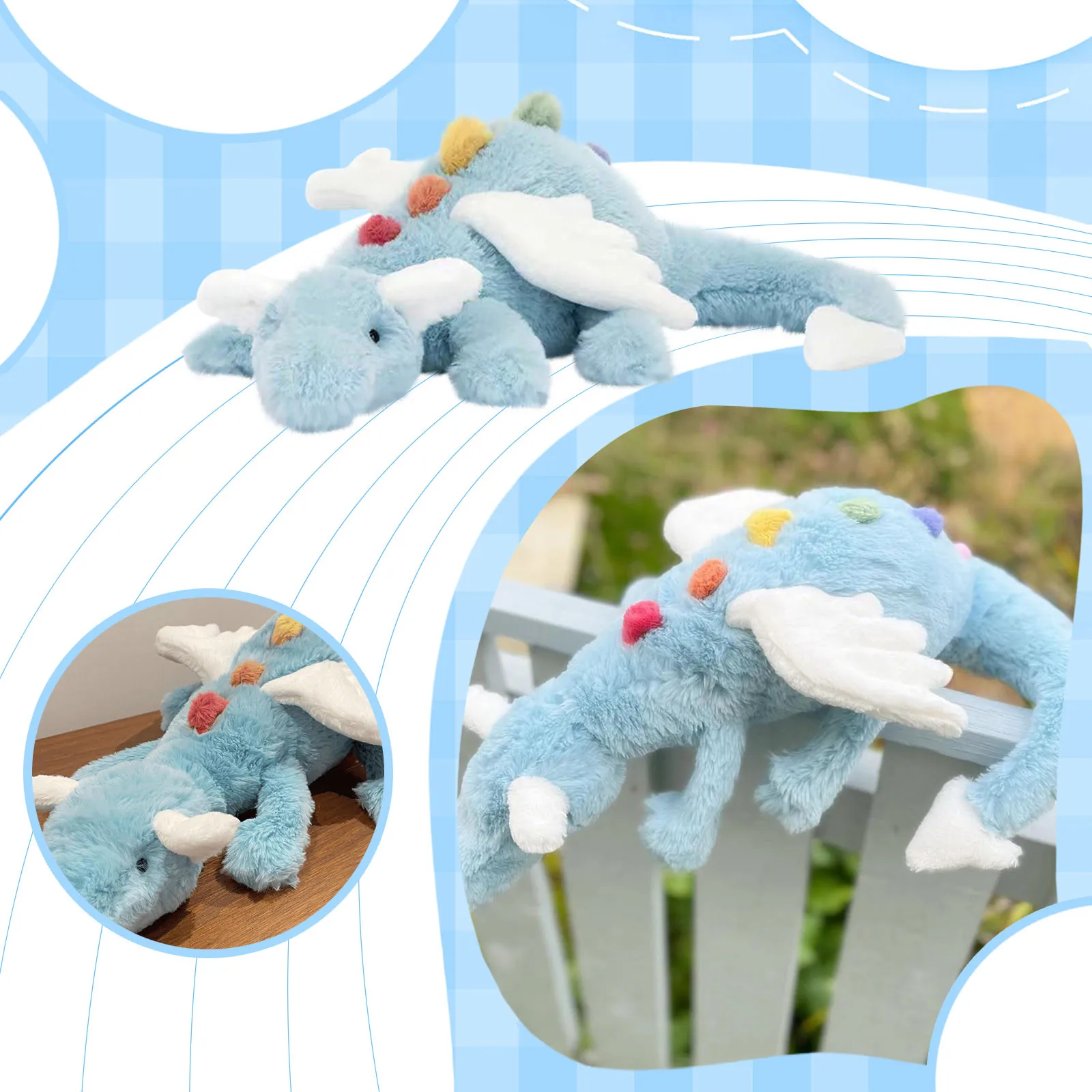 

Soft Plush Toy Flying Dragon Plush Dolls Blue Dinosaur Pillow Stuffed Animal Soft Doll Birthday Gifts For Children Room Decor