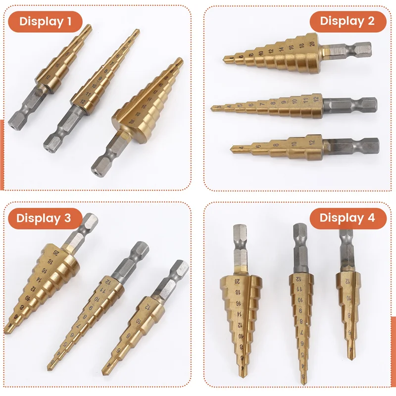 

Step Drill Bit 3Pcs Hss Step Drill Bit Set Cone Hole Cutter Taper Metric Nitriding Hex Core Drill Bits-New