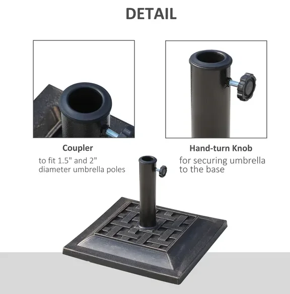 

Outsunny 20 lbs Patio Market Umbrella Base Stand Resin Parasol Holder Square with Beautiful Decorative Pattern & Easy Setup, for