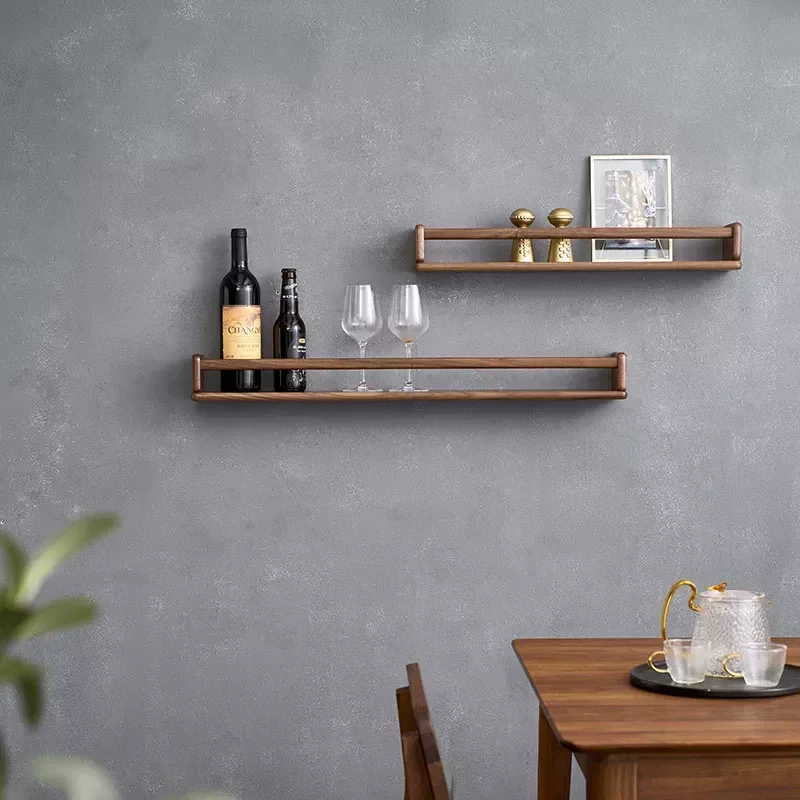 Solid Wood Wall Shelf Black Walnut Floating Bookshelf Living Room Magazine Rack Kitchen Spice Storage Organizer Home Decor