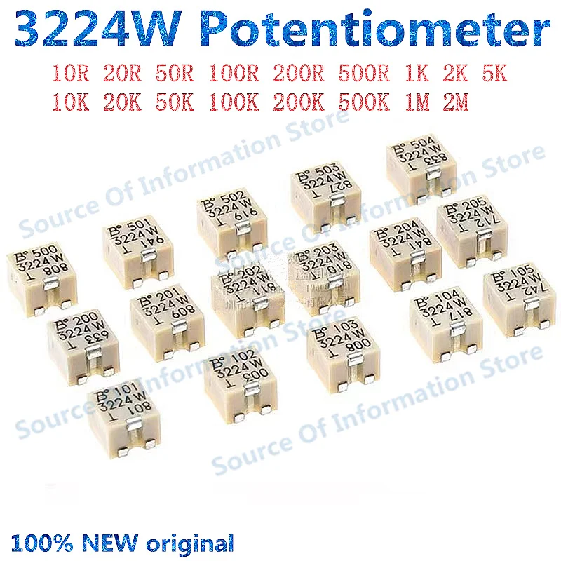 10Pcs, 3224W-1-103E BOURNS Adjustable Potentiometer 1K/2K/5K/10K/20K/50K/100K/200K500K/1M/2M