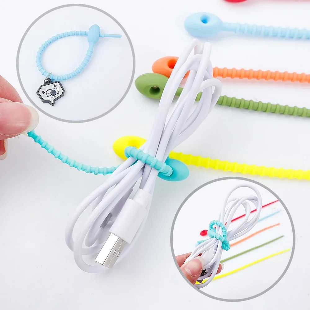 Multifunctional Self Locking Fastening Cable Ties Silicone Cord Organizer Management Straps For Charger Wire Headphone Line