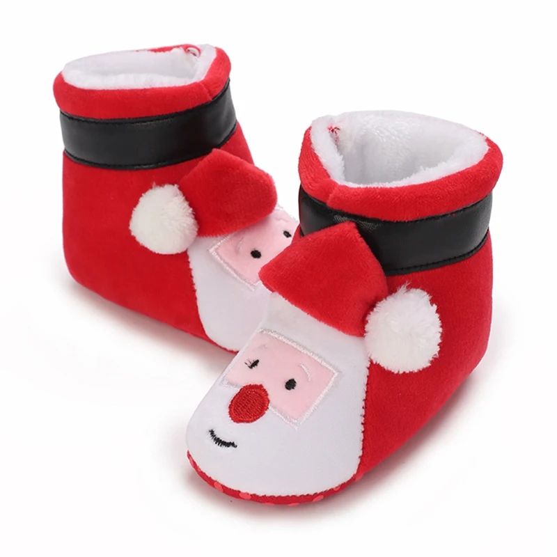 Baby Girls Boy Cotton Booties Christmas Pattern Crib Shoes Baby Floor Socks Shoes Anti-Slip Sole Fleece Winter Boots for Infant