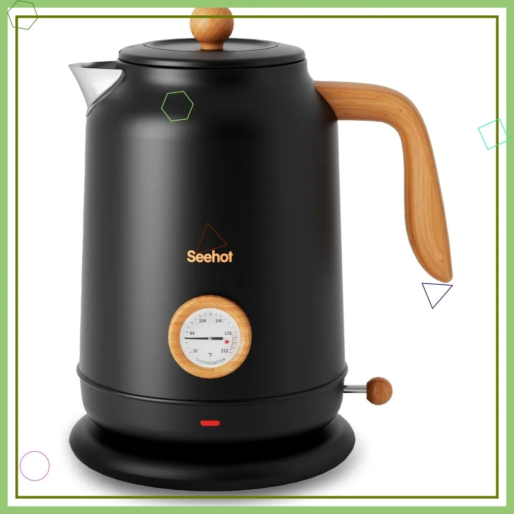 

1.7L Electric Kettle with Thermometer, 1200W Stainless Steel, Auto Shut Off for Coffee & Tea - Black