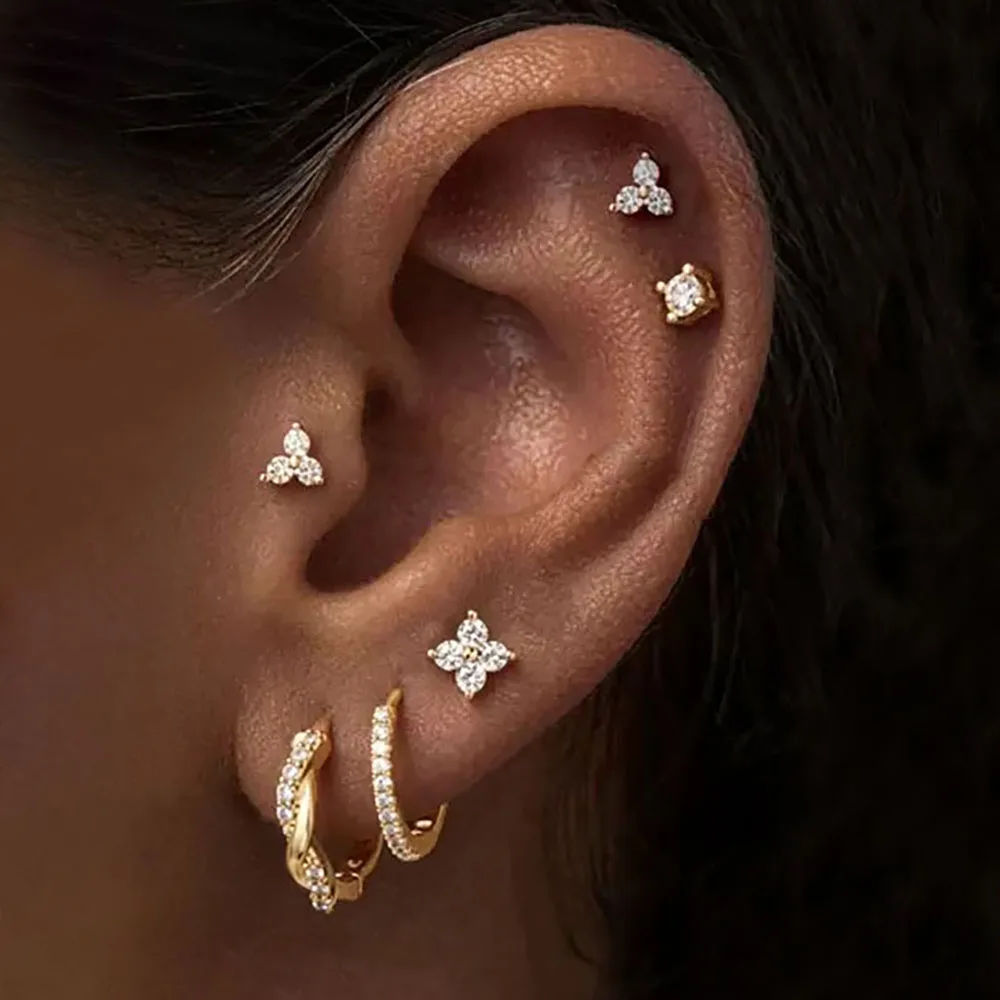 6PCS Irregularity Zircon Hoop Earrings Set For Women Stainless Steel Geometry Round Stud Earring Elegant Korean Fashion Jewelry