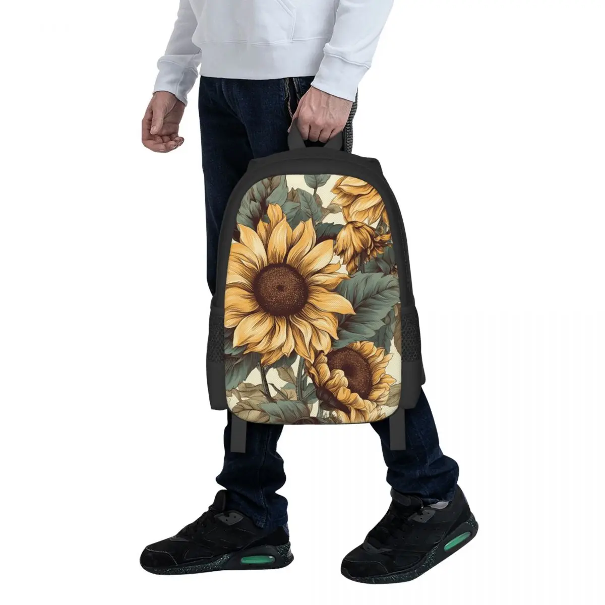 

Golden Sunflower Cluster Vintage Botanical Drawing Student Backpack School Bag Hiking Travel Daypack for Bookbag Shoulder Bags