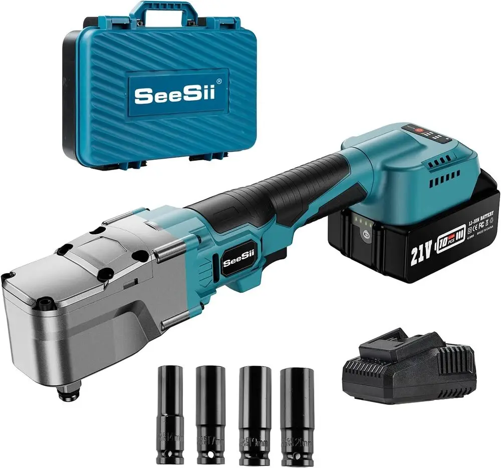 

Seesii ‎WHA300 Electric Impact Wrench Cordless Ratchet Right Angle Wrenches 1/2" High Torque Impact Driver Power Tools 300Nm