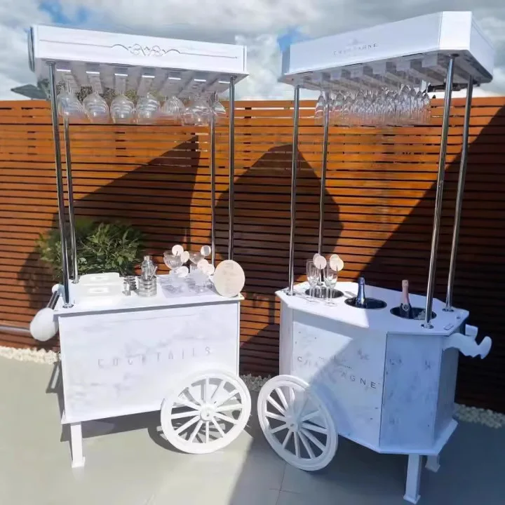 White Dessert Cart Wedding Display Cart Bar Wedding Party Champagne Cart Multifunctional Large Capacity Wheeled Float