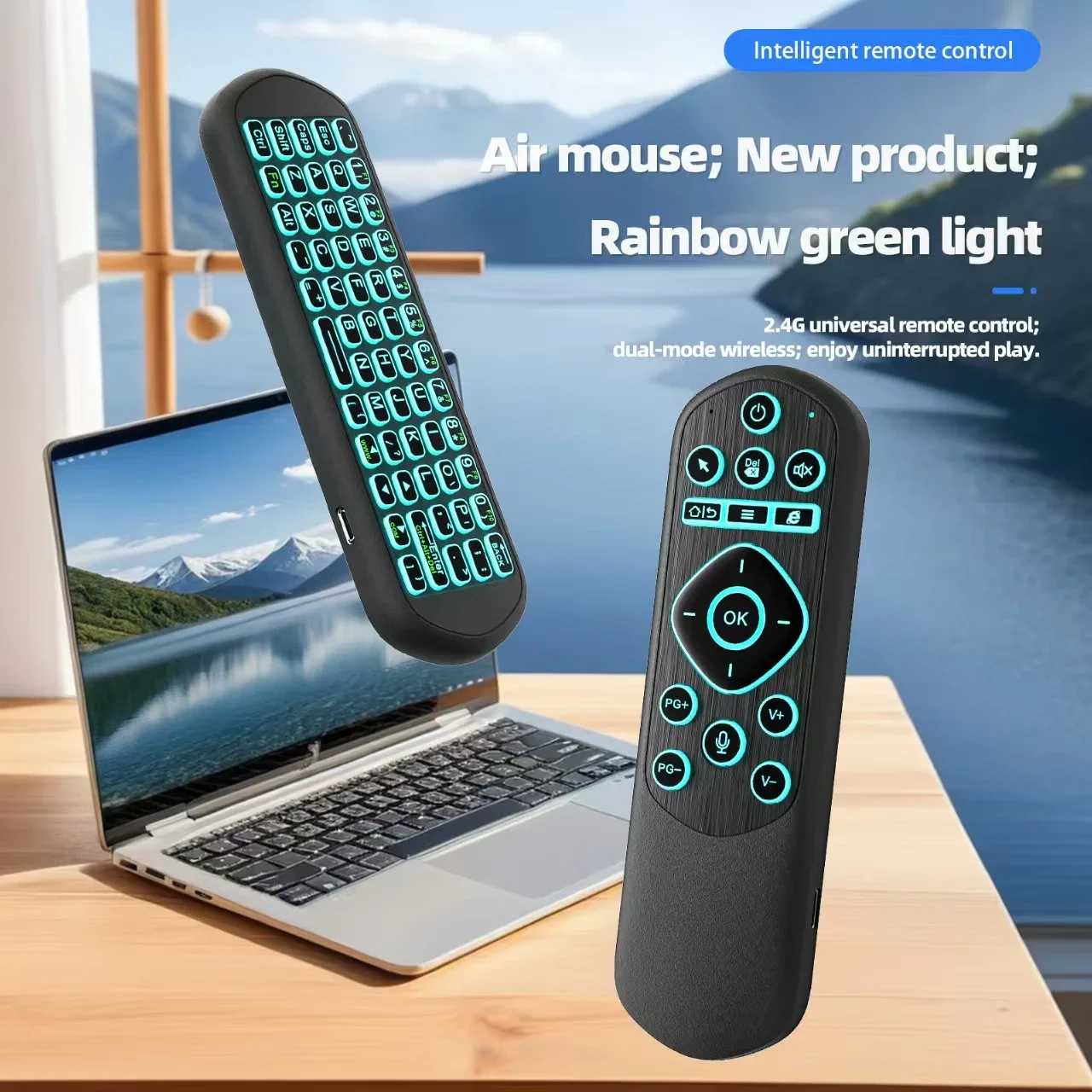 7 Color Backlit Remote Control Air Mouse Voice Gyroscope Mini Keyboard Dual Mode 2.4G BT5.2 Wireless For Android Smart TV Box PC
