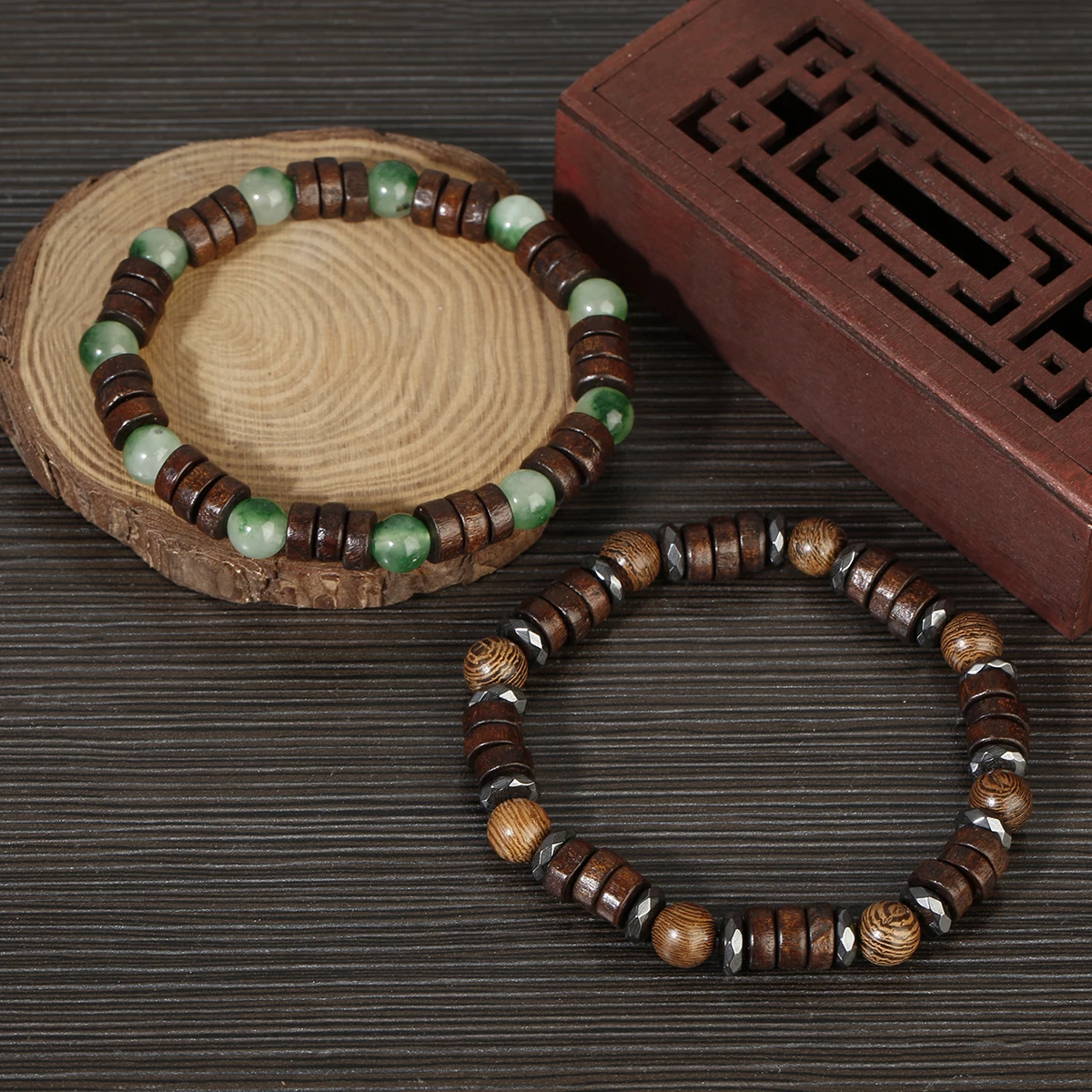 New Natural Wooden Bracelet for Men Women Black Hematite Stone Wooden Beaded Bracelets Casual Jewelry Homme Gift