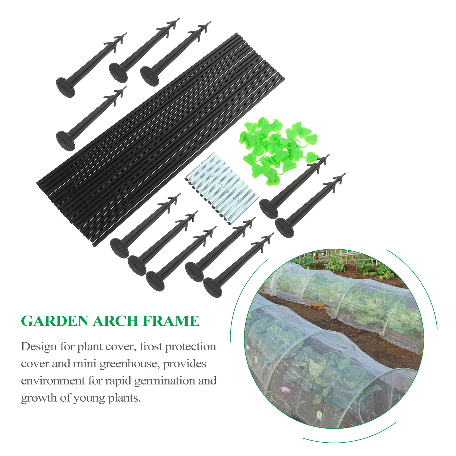 

1 set Black Garden Hoop Kit Insect Netting Durable Plastic Plant Cover Frost Protection Greenhouse Gardening Accessories
