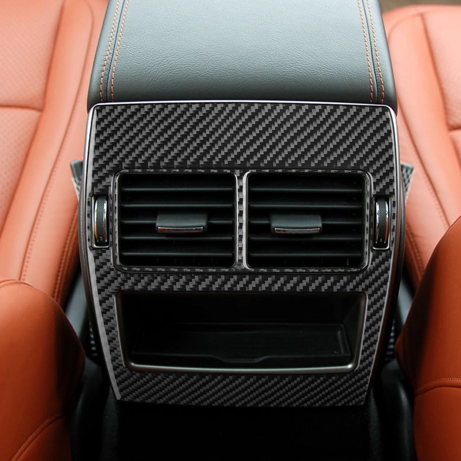 Real Carbon Fiber Car Accessories Rear Center Air Vent Panel Decorative Trim Cover Soft Sticker For Jaguar XF X250 2008-2015