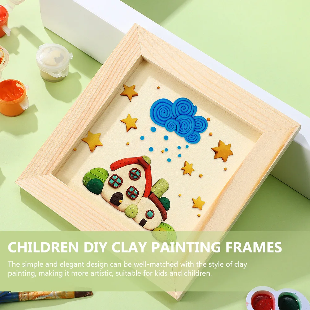 

8 pcs Clay Picture Frame 12x12cm Wooden Blank Unfinished for Kids Craft DIY Children Paintings Photo Display