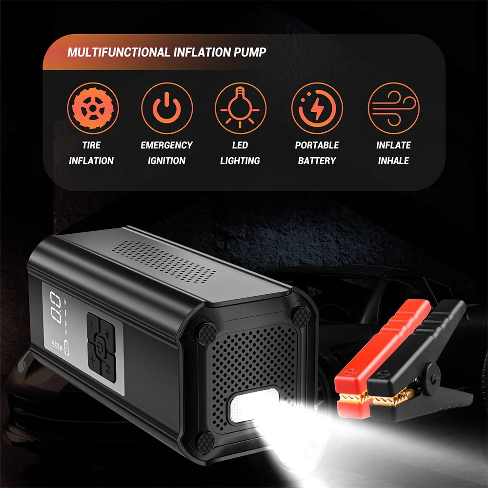 1000A  Tire Inflator Portable Air Pump With LED display screen 10000MAH Power Bank